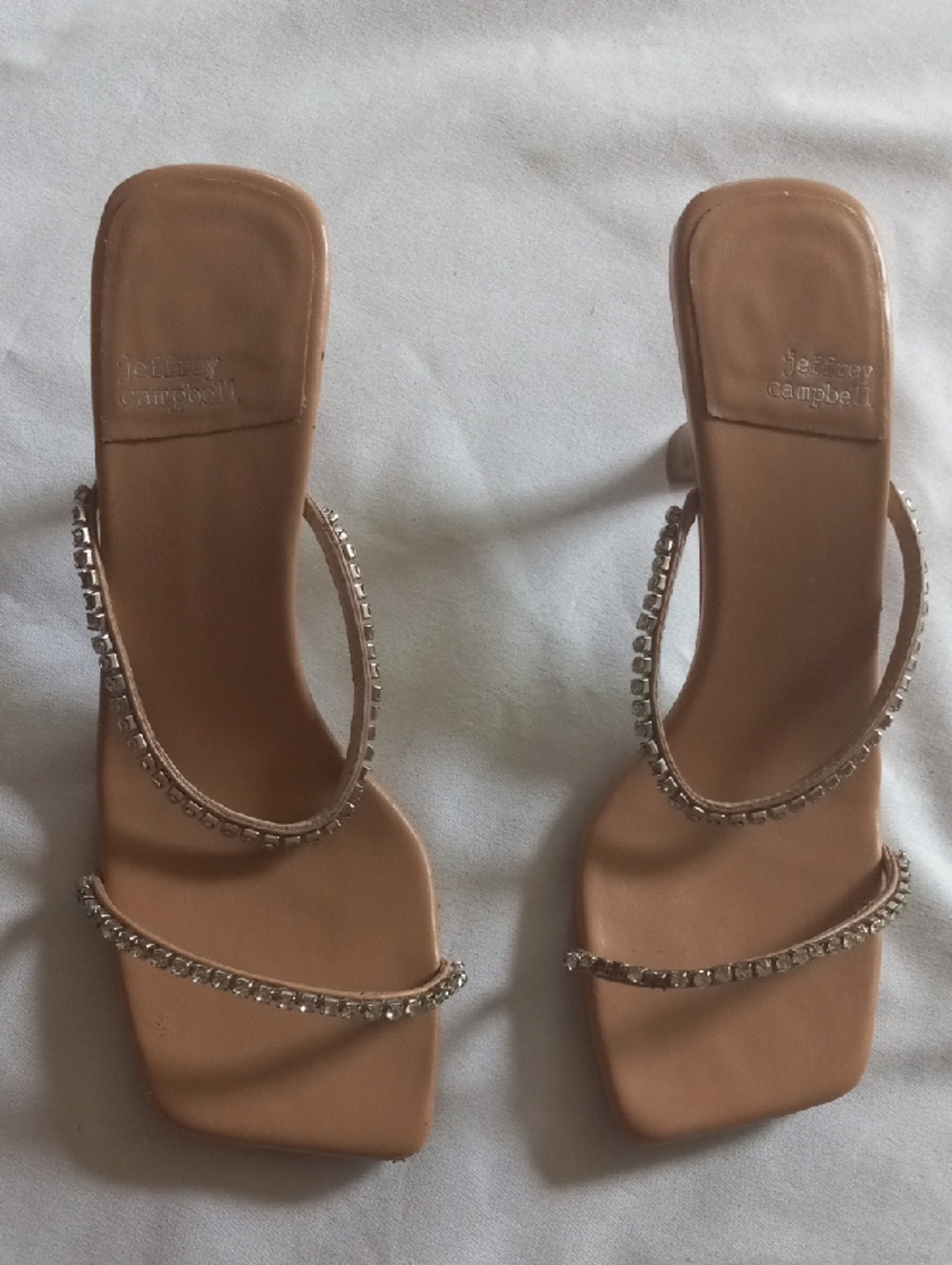 Jeffrey Campbell Tan Rhinestone-Strap Square-Toe Heels Sz.6.5